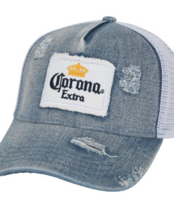 Corona Extra Label Patch Distressed Light Denim Adjustable Hat
