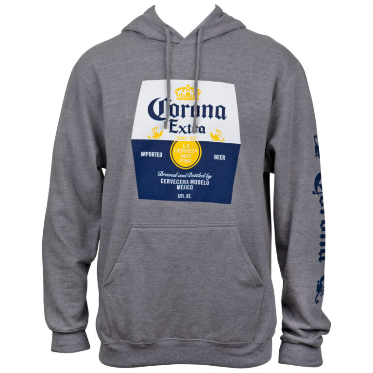 Corona Extra Beer Label Grey Hooded Sweatshirt With Sleeve Print
