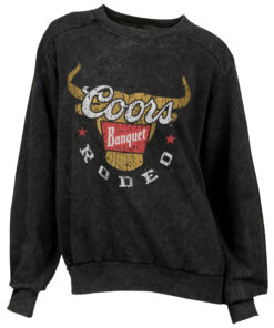 Coors Banquet Rodeo Long Horns Logo Black Mineral Wash Women's Crew Sweatshirt