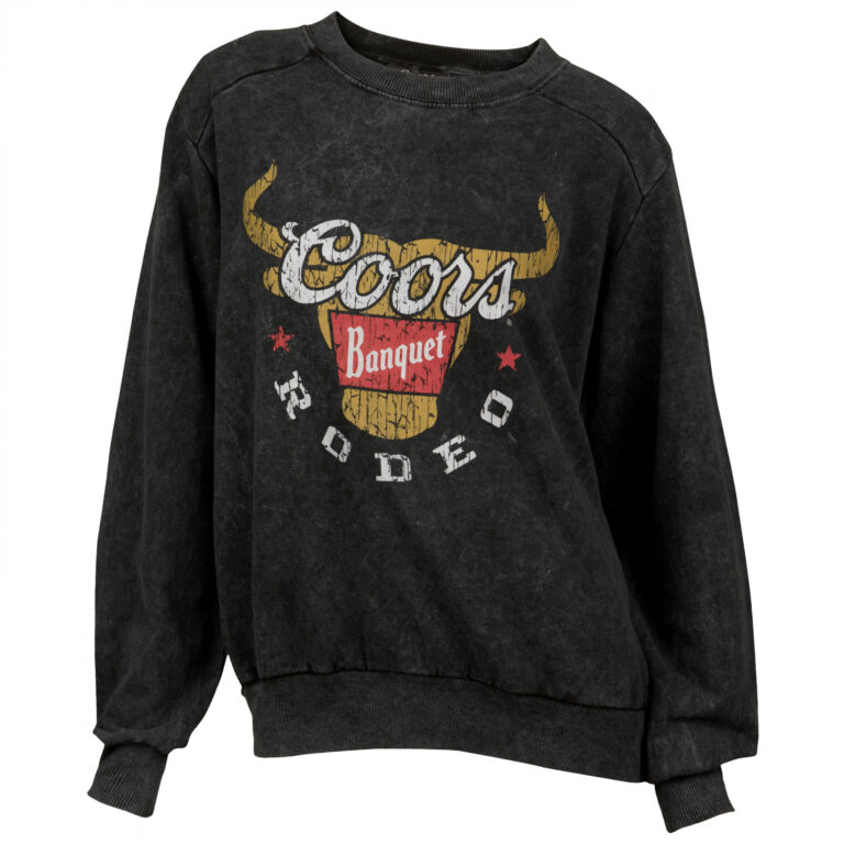 Coors Banquet Rodeo Long Horns Logo Black Mineral Wash Women’s Crew Sweatshirt