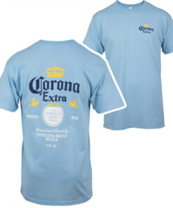 Corona Extra Label Light Blue Front and Back Print T-Shirt