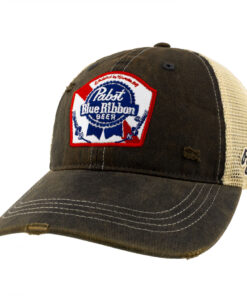 Pabst Blue Ribbon Distressed Retro Brand PBR Brown Mesh Trucker Hat