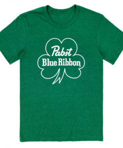 Pabst Blue Ribbon Text Logo with Shamrock Saint Patrick's Day T-Shirt