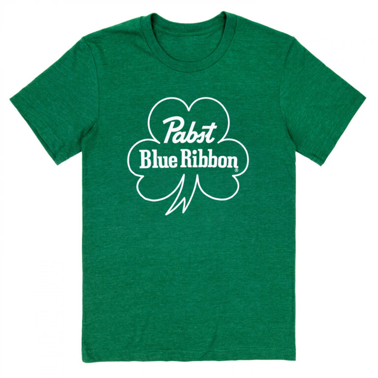 Pabst Blue Ribbon Text Logo with Shamrock Saint Patrick’s Day T-Shirt