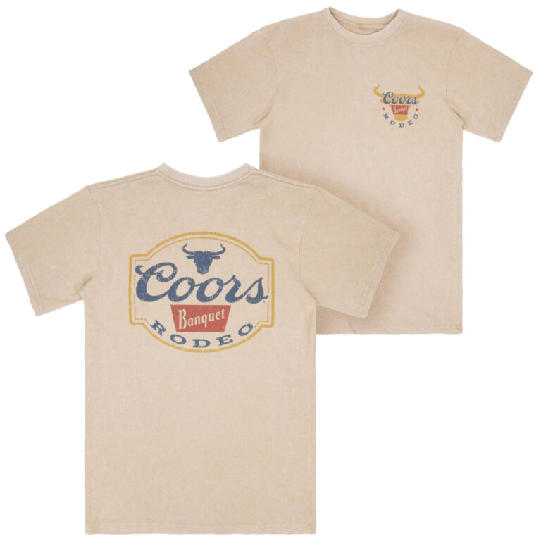 Coors Banquet Rodeo Logo Distressed Front and Back Tan T-Shirt
