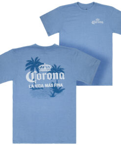 Corona Extra La Vida Mas Fina Palm Trees Front and Back Print T-Shirt