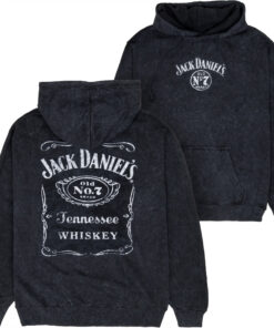 Jack Daniels Label Mineral Wash Front and Back Print Pull-Over Hoodie