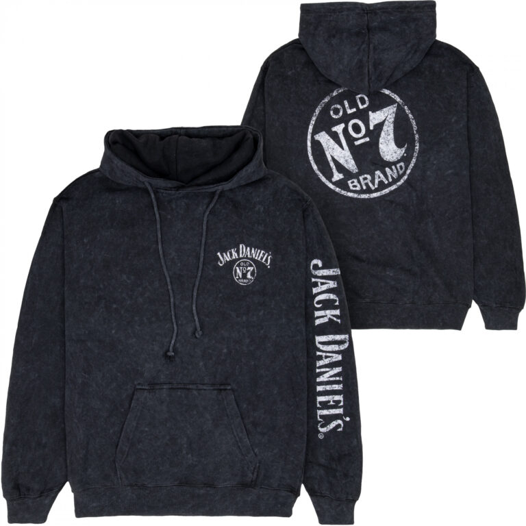Jack Daniel’s No. 7 Mineral Wash Front and Back Print Pull-Over Hoodie