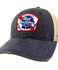 Pabst Blue Ribbon Logo Distressed Denim Trucker Hat