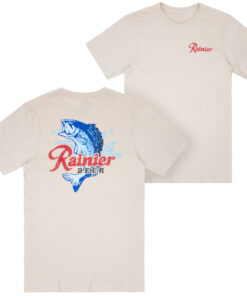 Rainier Beer Catching Fish Front and Back Print T-Shirt