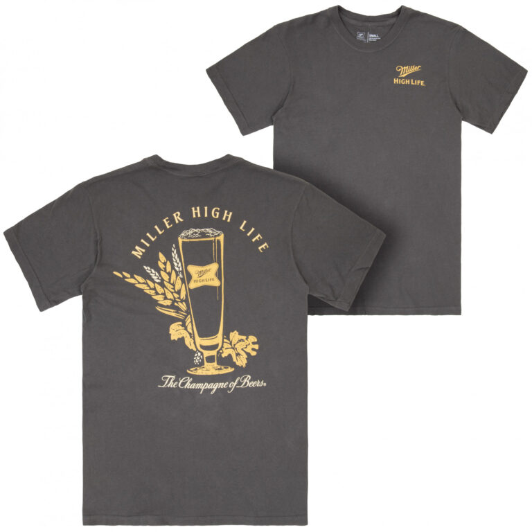 Miller High Life The Champagne of Beers Garment Dyed Grey Front and Back Print T-Shirt
