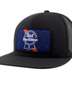 Pabst Blue Ribbon Logo Patch Black Trucker Hat