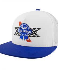 Pabst Blue Ribbon Patch Logo Blue and White Flat Bill Trucker Hat