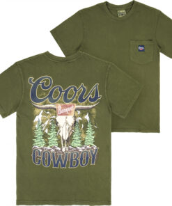 Coors Cowboy Skull Premium Super Soft Heavyweight Front Pocket Back-Print T-Shirt