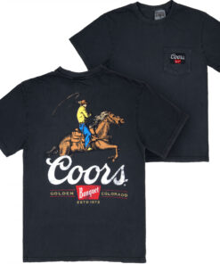 Coors Rodeo Cowboy Premium Super Soft Heavyweight Front Pocket Back-Print T-Shirt