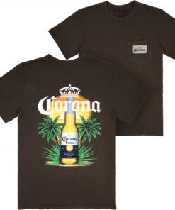 Corona Palm Tree Premium Super Soft  Heavyweight Front Pocket Back-Print T-Shirt