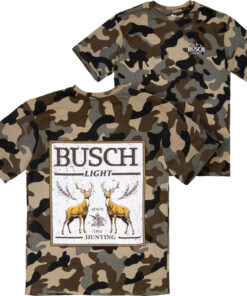 Busch Beer Hunting Since 1955 Front and Back Woodland Camo T-Shirt