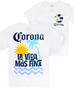 Corona Extra La Vida Mas Fina Beach Front and Back Print T-Shirt
