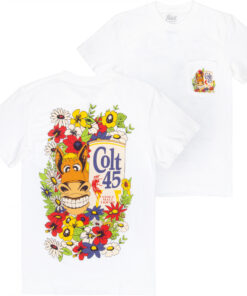 Colt 45 Floral White Front and Back Print T-Shirt