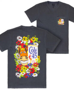 Colt 45 Floral Black Front and Back Print T-Shirt