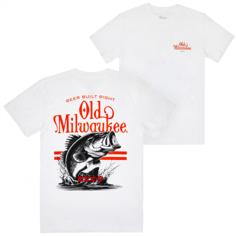 Old Milwaukee Bass Fishing White Front and Back Print T-Shirt
