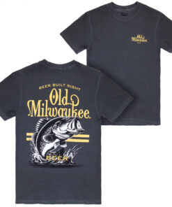 Old Milwaukee Bass Fishing Black Front and Back Print T-Shirt