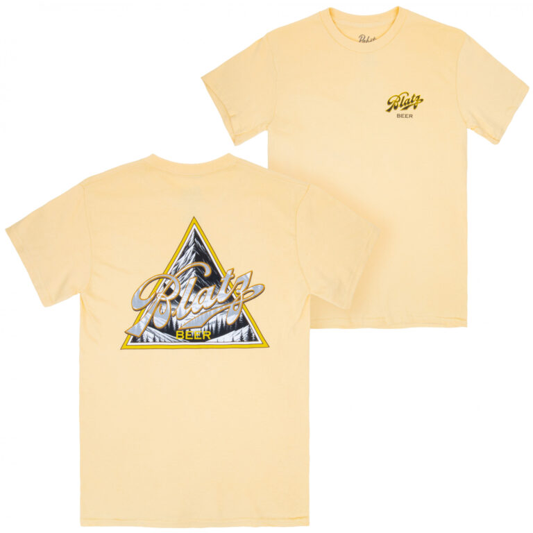 Blatz Triangle Mountain Logo Beige Front and Back Print T-Shirt