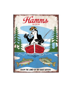 Hamms Beer Fishing Bear From the Land of Sky Blue Waters Tin  Sign