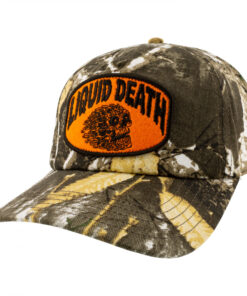 Liquid Death Logo on Camo Roscoe Hat
