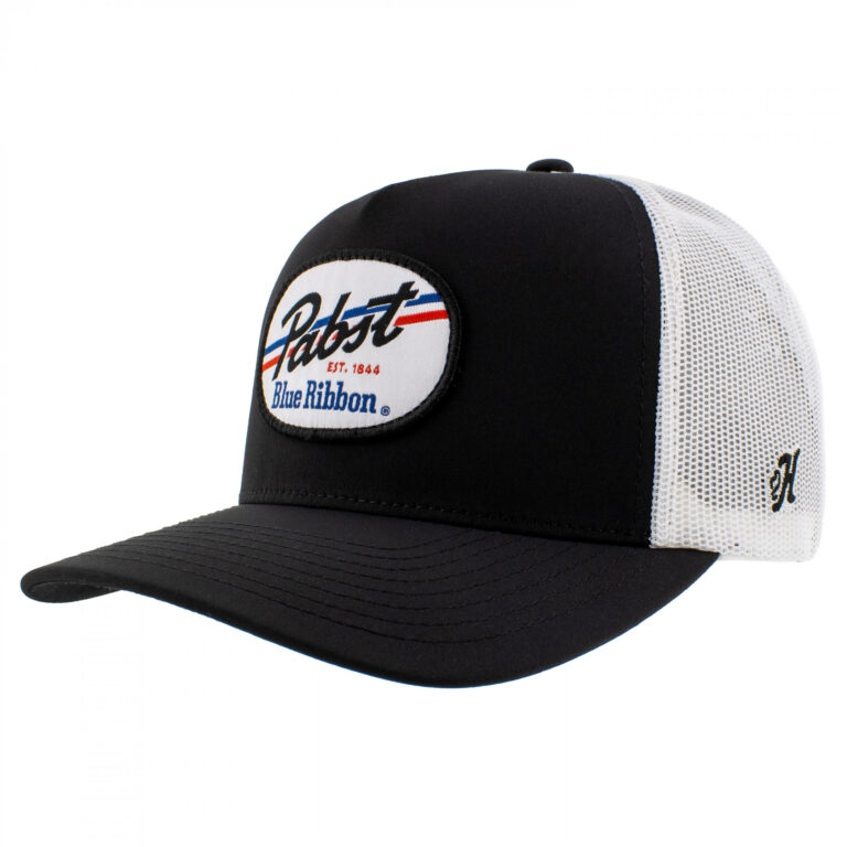 Pabst Blue Ribbon Black and White Trucker Hat with Logo Patch