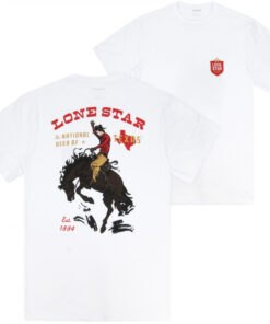 Lone Star Beer Horse and Cowboy Front & Back Print T-Shirt