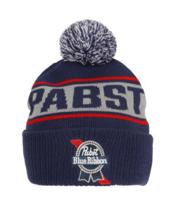 Pabst Blue Ribbon Jacquard and Embroidered Logo Knit Beanie with Pom