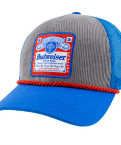 Budweiser Logo Patch Blue Bill Trucker Hat with Rope