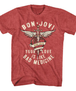 Bon Jovi Your Love is Like Bad Medicine Faded Red T-Shirt