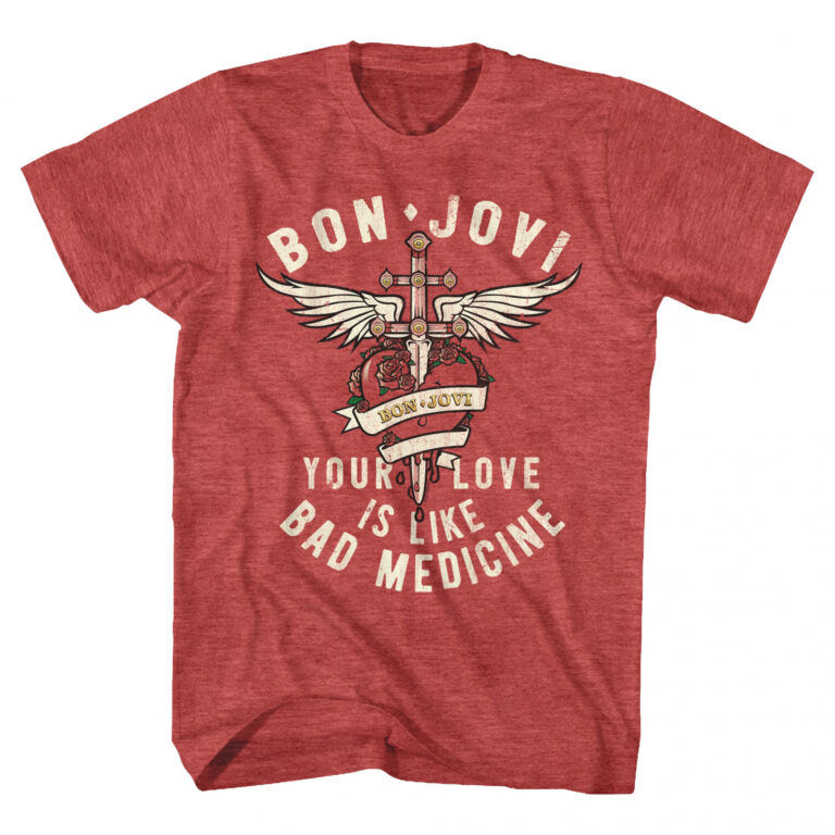 Bon Jovi Your Love is Like Bad Medicine Faded Red T-Shirt