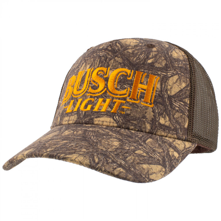 Busch Light Embroidered Yellow Logo on Camo Snapback Cotton Hat