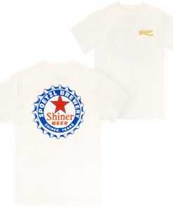 Shiner Bock Bottle Cap Design on Sand Front & Back Print T-Shirt