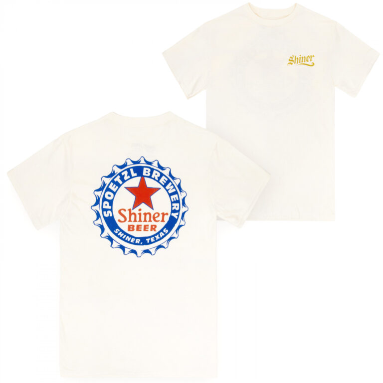 Shiner Bock Bottle Cap Design on Sand Front & Back Print T-Shirt
