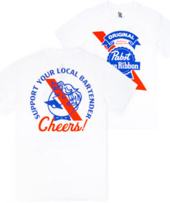 PBR Pabst Blue Ribbon Support Your Local Bartender Front & Back Print T-Shirt