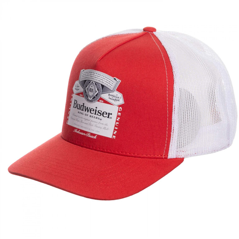 Budweiser Traditional Beer Label on Red Snapback Hat