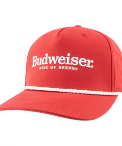 Budweiser Embroidered White Logo on Red Snapback Rope Hat