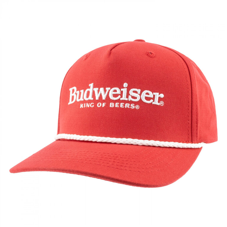 Budweiser Embroidered White Logo on Red Snapback Rope Hat