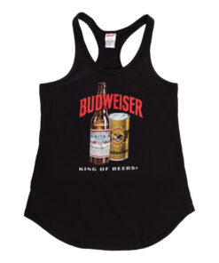 Budweiser King of Beers Bottle and Can on Black Ladies Tank Top
