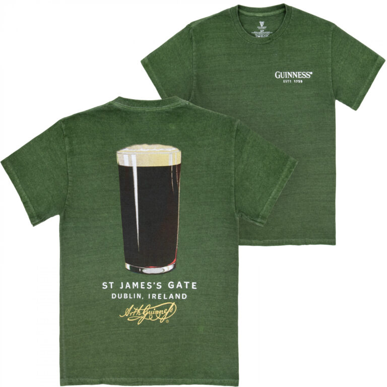 Guinness St James Gate Premium Green Pigment Dye Front & Back Print T-Shirt