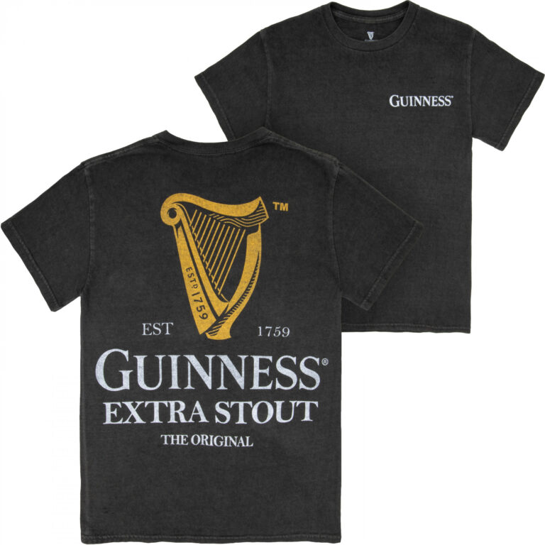 Guinness Black Extra Stout Harp Front Back Print Pigment Dye Premium T-Shirt