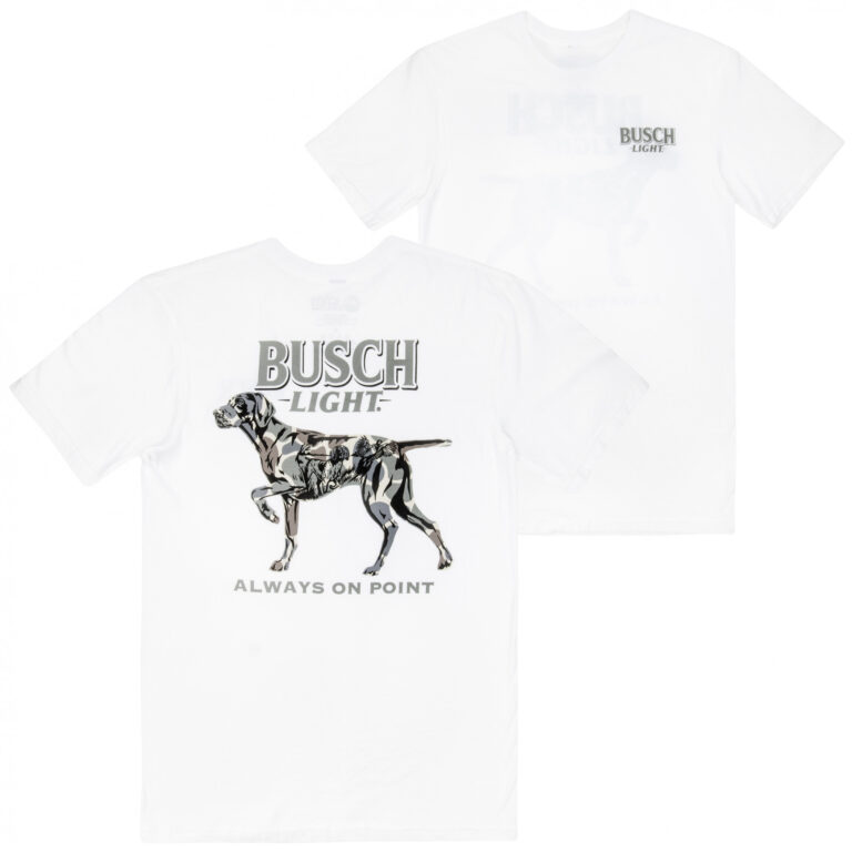 Busch Light Camo Dog Always on Point Front and Back Print T-Shirt