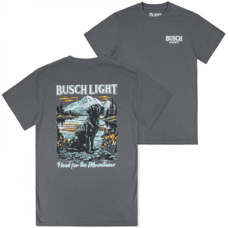 Busch Light Head for the Mountains Lab Front and Back Print T-Shirt