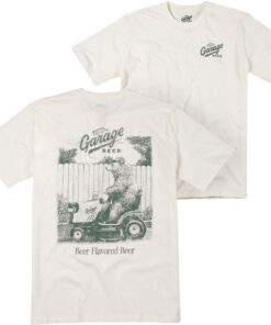 Garage Beer Bear on Riding Mower Front and Back Print T-Shirt