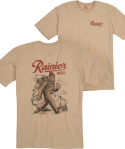 Rainier Beer Sasquatch Backpacking Front and Back Print T-Shirt