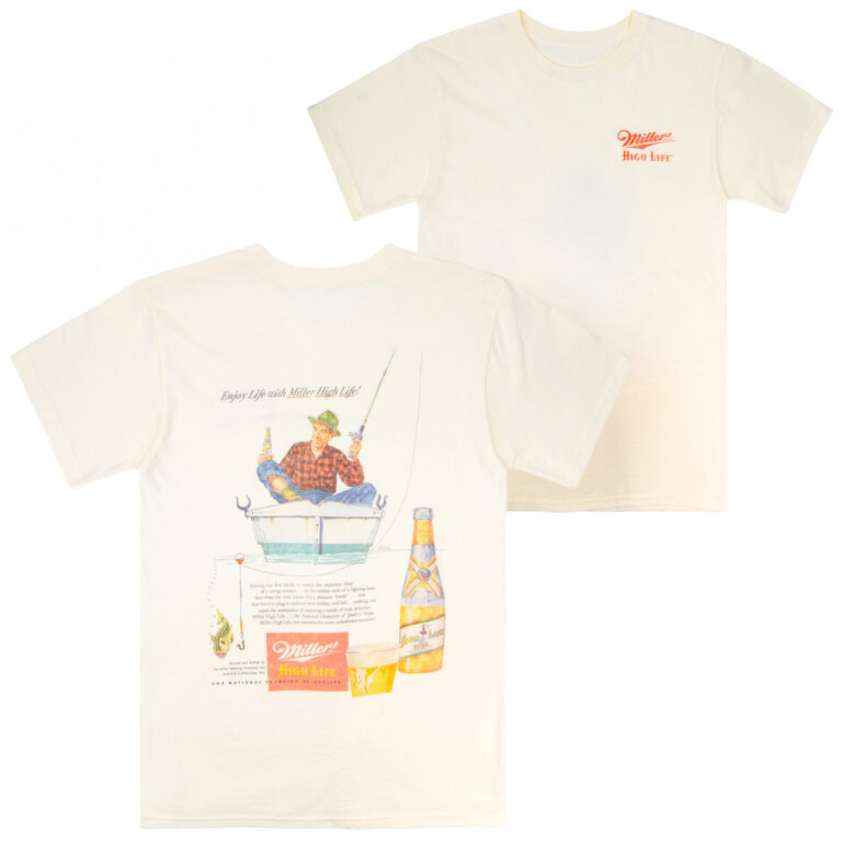 Miller High Life Fishing Stern Vintage Ad Front and Back T-Shirt